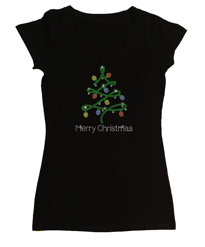Women's Rhinestone Fitted Tight Snug Shirt Merry Christmas Tree with Lights - Christmas Shirt Houndstooth Herringbone Solid Women's Rhinestone Fitted Tight Snug Shirt Merry Christmas Tree with Lights - Christmas Shirt Houndstooth Herringbone Solid