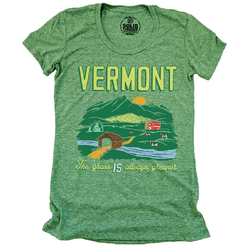 Women's Vermont The Grass IS Always Greener T-shirt Polka Dot Checkered Tartan