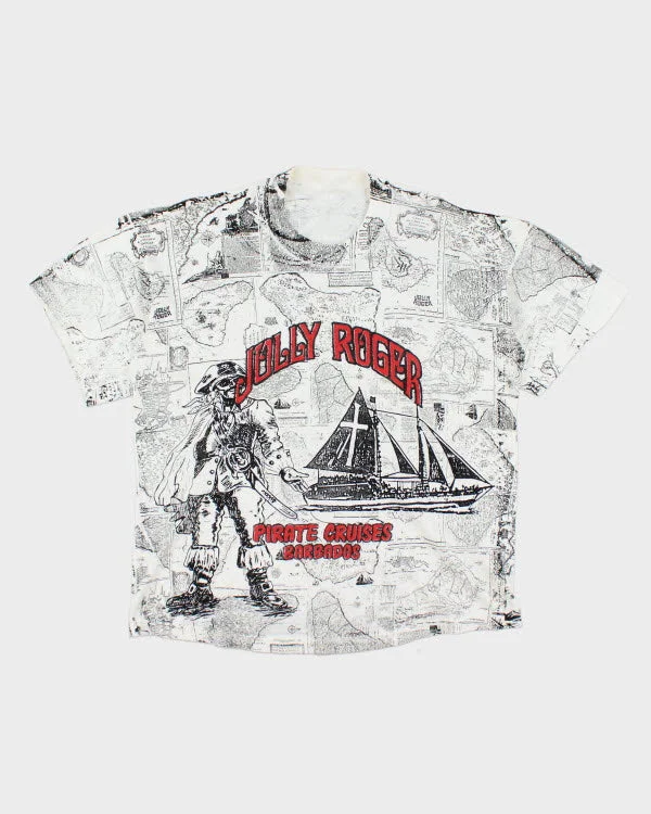 Y2k 00s Jolly Roger T-shirt - L Real Fur Shearling Chenille