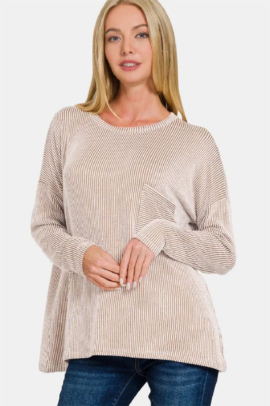 Zenana Ribbed Striped Long Sleeve T-Shirt Plaid T-Shirt Polka Dot Checkered