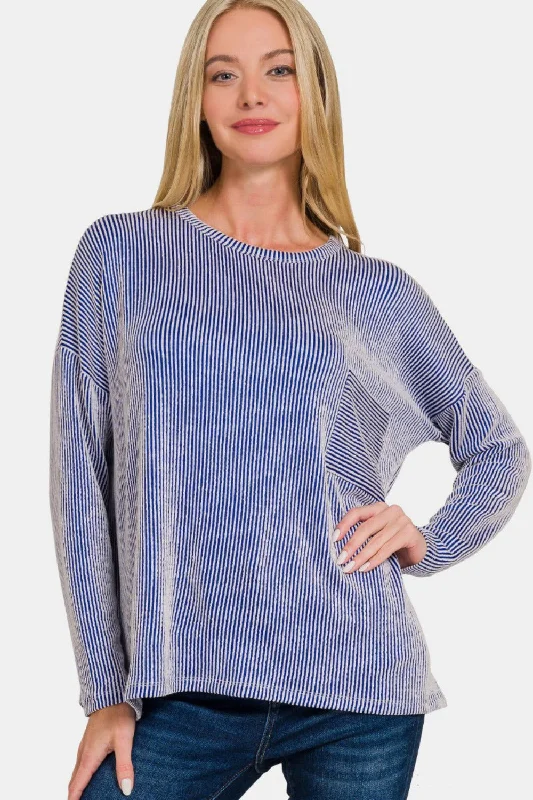 Zenana Ribbed Striped Long Sleeve T-Shirt Nylon Fabric Polyester Fabric Spandex Fabric Zenana Ribbed Striped Long Sleeve T-Shirt Nylon Fabric Polyester Fabric Spandex Fabric