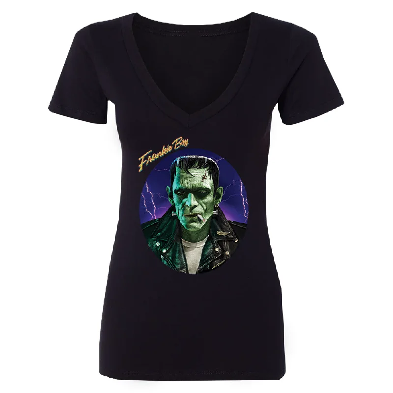 Zexpa Apparelâ„¢ Scary Frankie Boy Women's Deep V-neck Halloween Costume Funny Design Tee Welt Pockets Slit Pockets Flap Pockets Zexpa Apparelâ„¢ Scary Frankie Boy Women's Deep V-neck Halloween Costume Funny Design Tee Welt Pockets Slit Pockets Flap Pockets