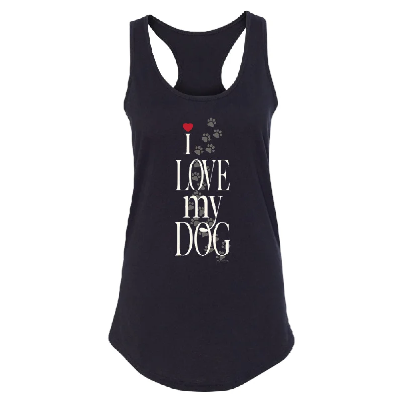 Zexpa Apparel™ I Love My Dog Puppy Paw Print Women's Racerback Dogs Are Best Friend Shirt Collared Crew Neck Turtle Neck