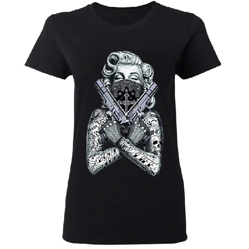 Zexpa Apparel™ Marilyn Monroe Black Bandana Cross Women's T-Shirt Ribbed T-Shirt High Neck Heavyweight Zexpa Apparel™ Marilyn Monroe Black Bandana Cross Women's T-Shirt Ribbed T-Shirt High Neck Heavyweight