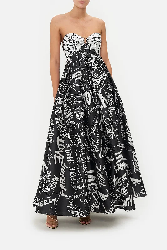 STRAPLESS MAXI DRESS SPIRIT SCRIBBLE Trendy Ruffled Maxi Dress