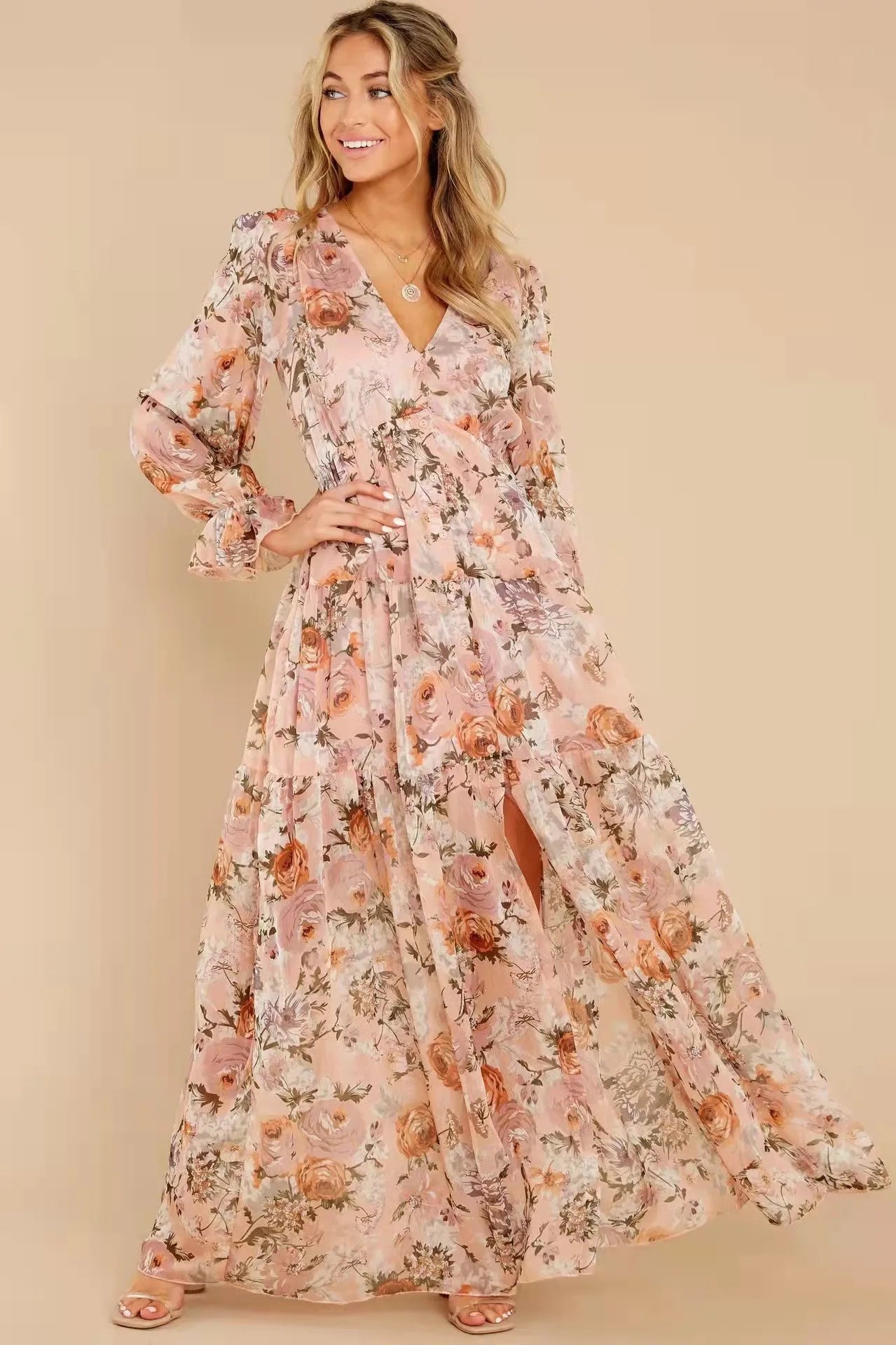 MIDUO Classy Boho Chic Cotton Poly Blend Maxi Dress Comfortable Casual Maxi Dress