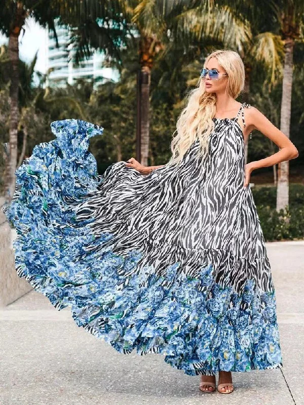 2023 Summer Sundresses Halter Sleeveless Print Maxi Dress Elegant Lace Maxi Dress