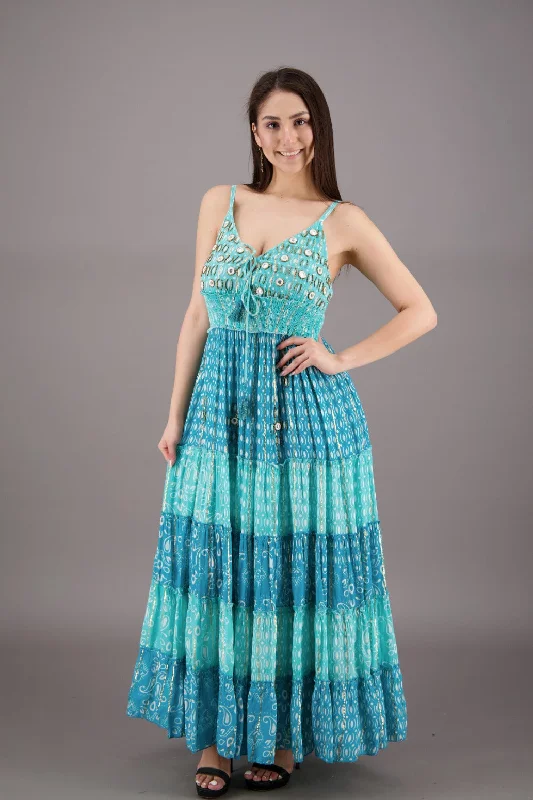 Sequined Boho Maxi Dress 24906 Trendy Short Sleeve Maxi Dress