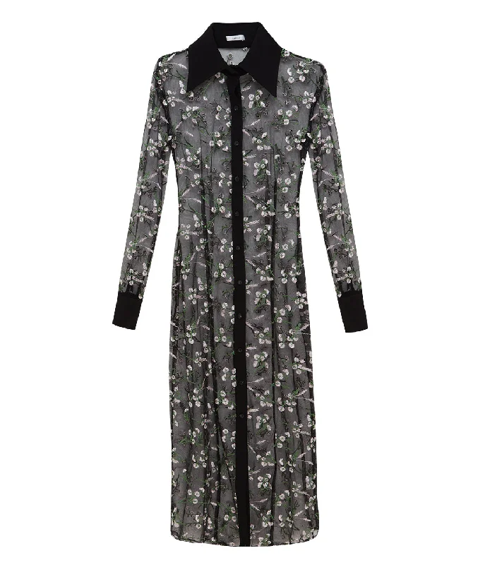 Floral Embroidered Lace Maxi Dress in Black Trendy Satin Maxi Dress