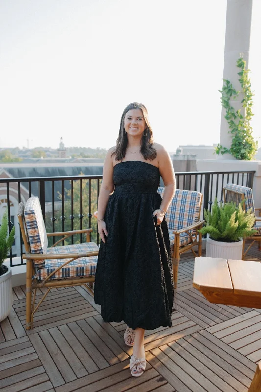 Arielle Jacquard Belle Strapless Maxi Dress (XS-3XL) Trendy Off-Shoulder Ruffle Maxi Dress