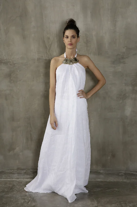 Asta Linen Maxi Dress by S-Mode Stylish Off-Shoulder Maxi Dress