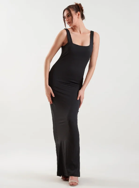 AUBREE Fishtail Maxi Dress in Black Fashionable Sheer Maxi Dress
