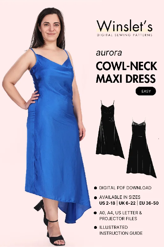 Cowl Neck Maxi Dress Sewing Pattern 'Aurora' Classic Solid Maxi Dress