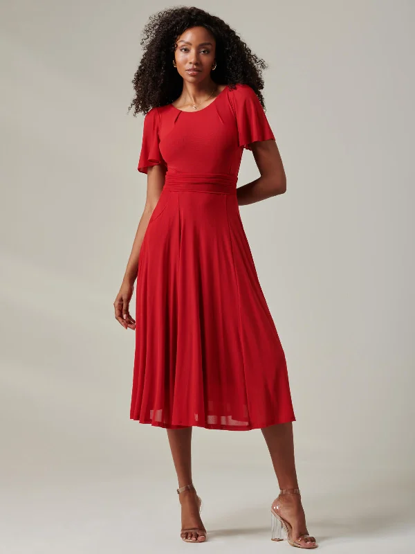 Ayla Plain Mesh Maxi Dress, Red Fashionable Asymmetrical Maxi Dress