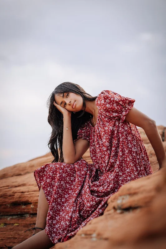 Bella Maxi Dress in Red Comfortable Ruffle Hem Maxi Dress