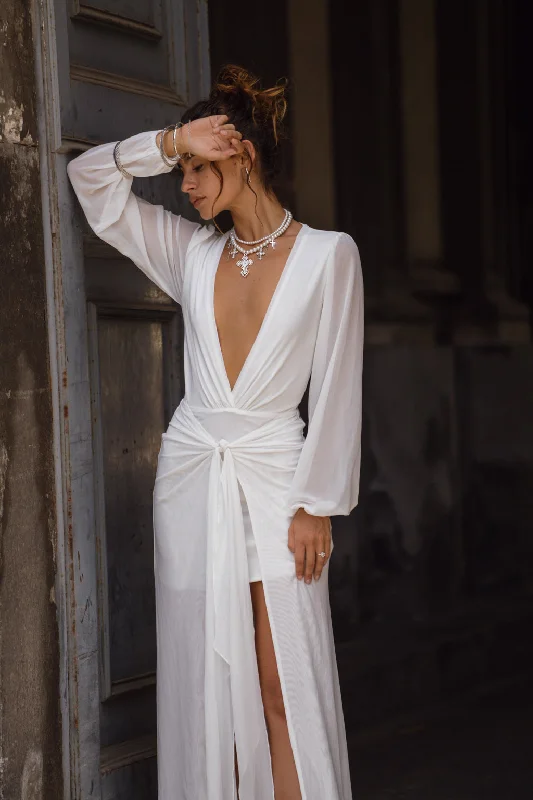 Bella White Mesh Plunge Maxi Dress Trendy Floral Print Maxi Dress