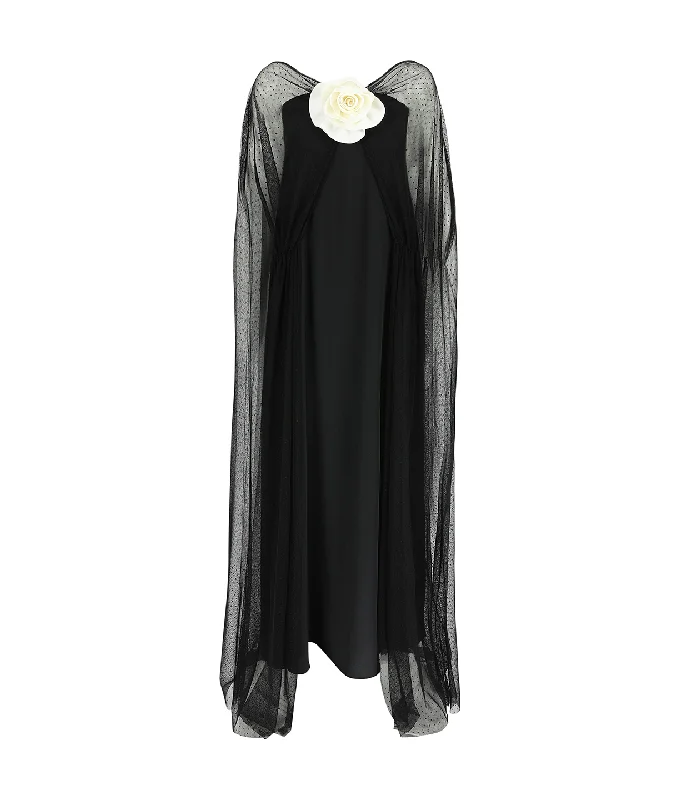 Delphine Sheer Maxi Dress in Black Elegant Wraparound Maxi Dress