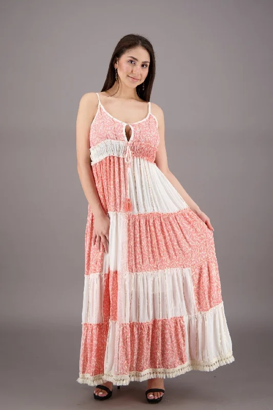 Boho Breeze Fringed Maxi Dress 24901 Fashionable Button-Down Maxi Dress