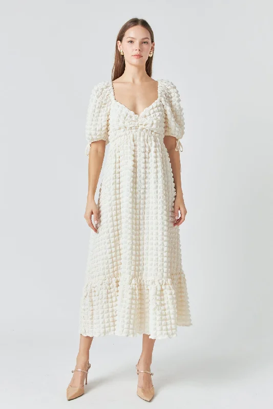 Endless Rose - Bubble Puff Sleeve Maxi Dress Trendy Fit-and-Flare Maxi Dress
