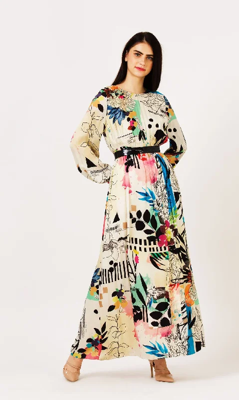 Collage Printed Maxi Dress Stylish A-Line Maxi Dress