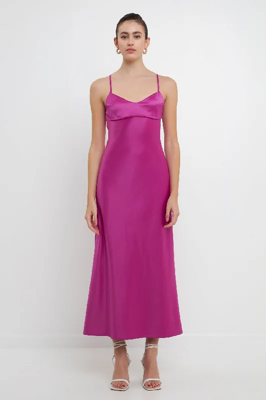 Endless Rose - Satin Cut-Out Maxi Dress Trendy A-Line Maxi Dress