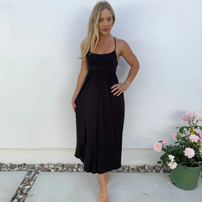 Cherished Comfort Jersey Ankle Maxi Dress in Black Comfortable Fit-and-Flare Maxi Dress Cherished Comfort Jersey Ankle Maxi Dress in Black Comfortable Fit-and-Flare Maxi Dress