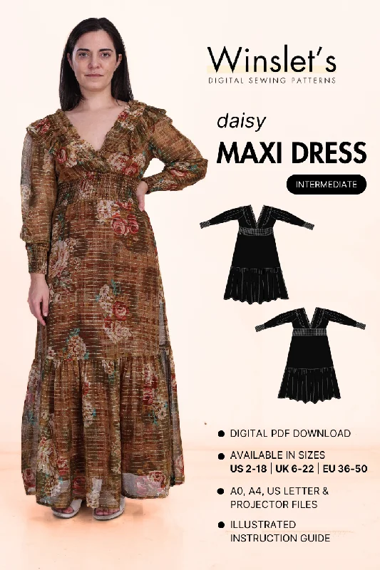 Vintage Maxi Dress Sewing Pattern 'Daisy' Fashionable Printed Maxi Dress