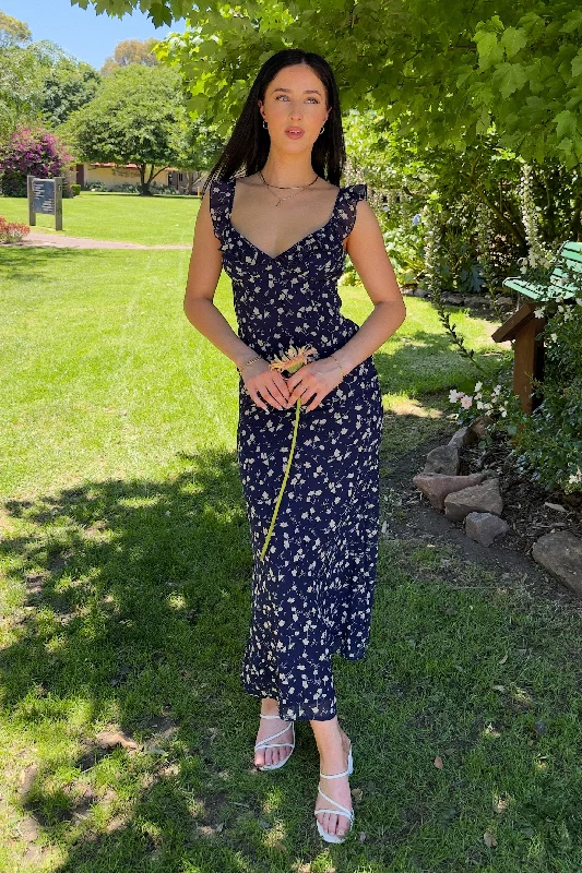 Daria Floral Maxi Dress - Navy Comfortable Maxi Dress with Slits
