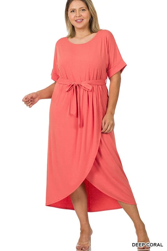 @* Dreamsicle Junction Plus Deep Coral Maxi Dress Trendy Off-Shoulder Ruffle Maxi Dress
