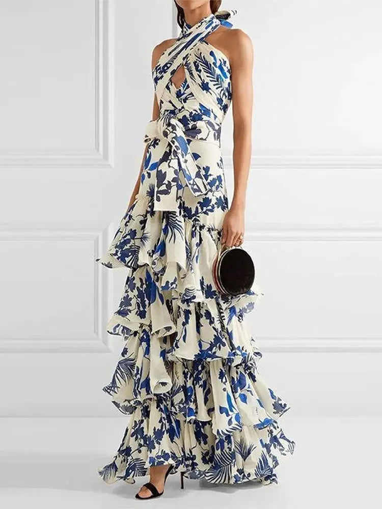 Peek-a-Boo Chiffon Halter Style Maxi Dress Elegant Boho Maxi Dress