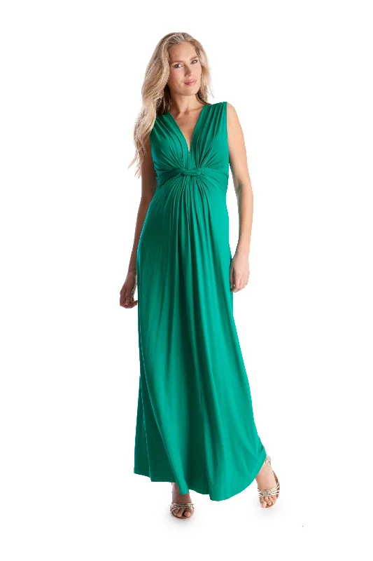 Emerald Knot Front Maternity Maxi Dress Elegant Maxi Dress with Pockets