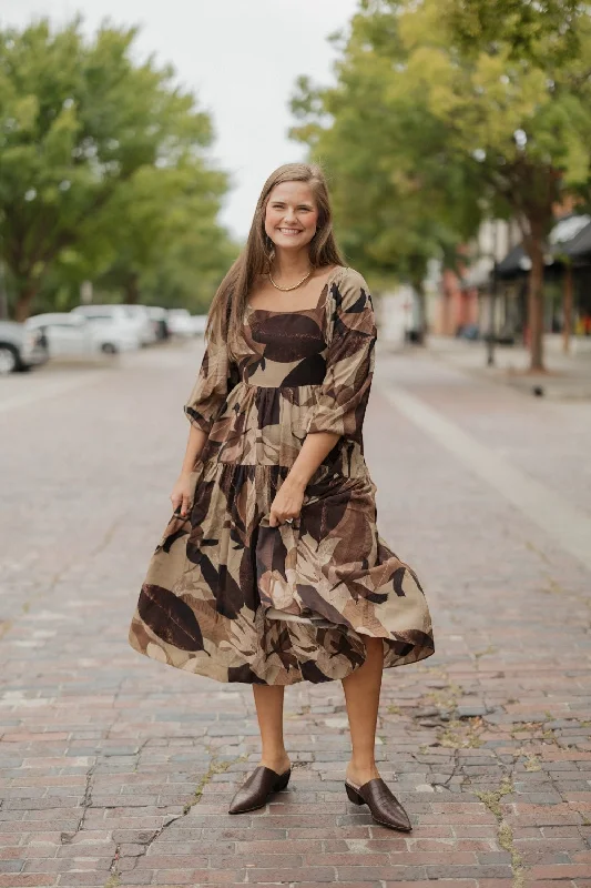 Melinda Mocha Print Maxi Dress Chic Button-Up Maxi Dress