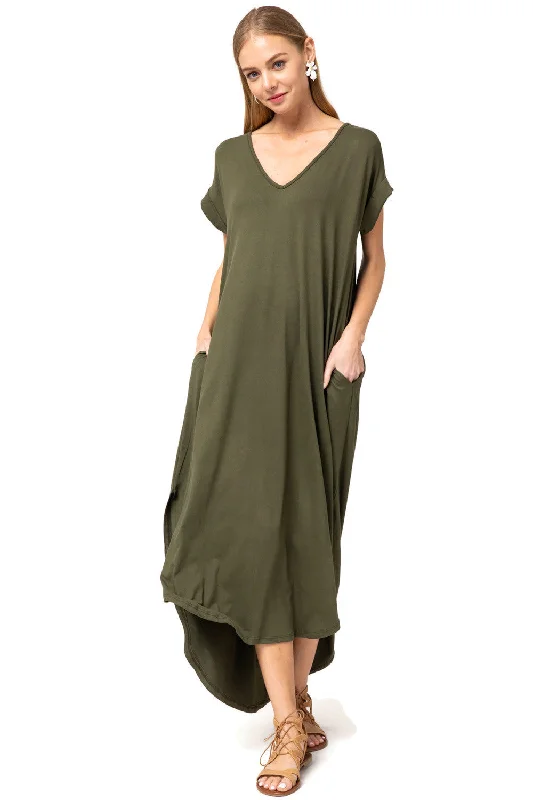 Everyday Pocket Maxi Dress,  Olive Cozy Spaghetti Strap Maxi Dress