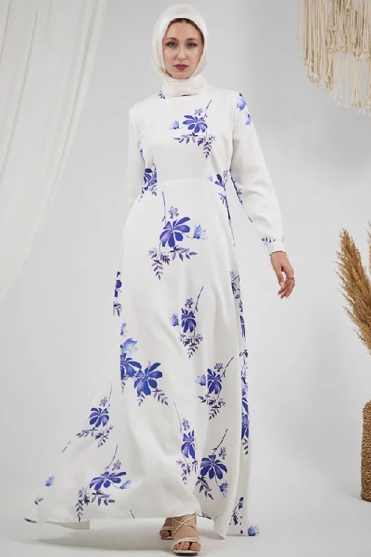 Fatimah Elegant Floral Crepe Polyester Maxi Dress with Long Sleeves Fashionable Halter Neck Maxi Dress