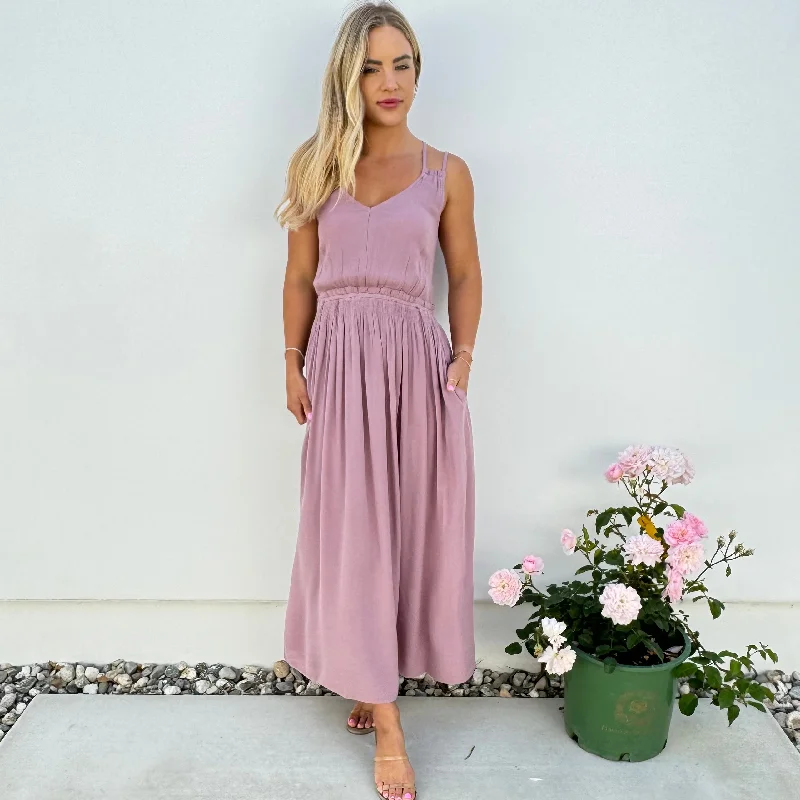 In Check Ankle Maxi Dress in Mauve Elegant Maxi Dress with Slit