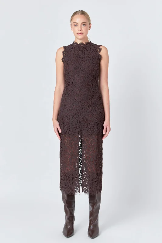 Endless Rose - Front Slit Sleeveless Lace Maxi Dress Comfortable Fitted Maxi Dress