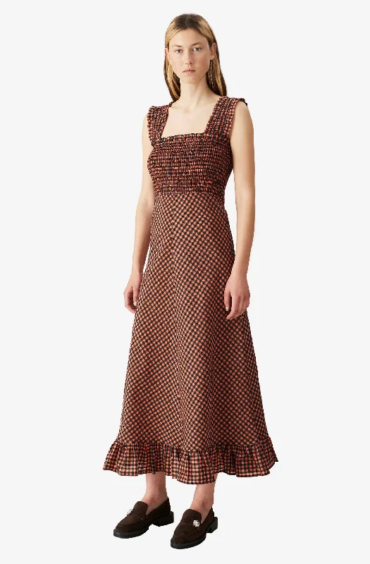 Seersucker Check Maxi Dress Fashionable Maxi Dress with Fringe