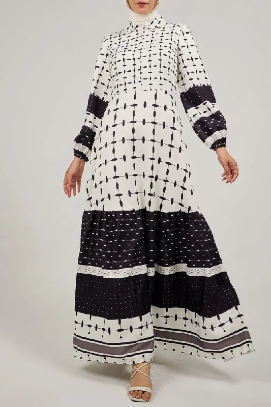 Jorielle Elegance in Monochrome: Polymix Geometric Maxi Dress Elegant Velvet Maxi Dress