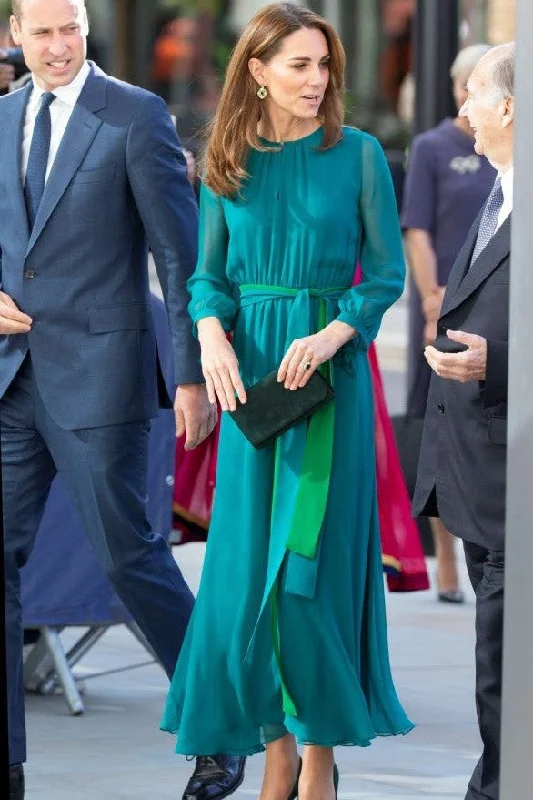 Kate Middleton Scoop Two Tone Lace-up Maxi Dress Fashionable Off-Shoulder Maxi Dress