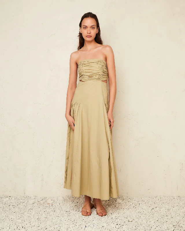 Kinley Light Olive Ruched Maxi Dress Chic Button-Up Maxi Dress