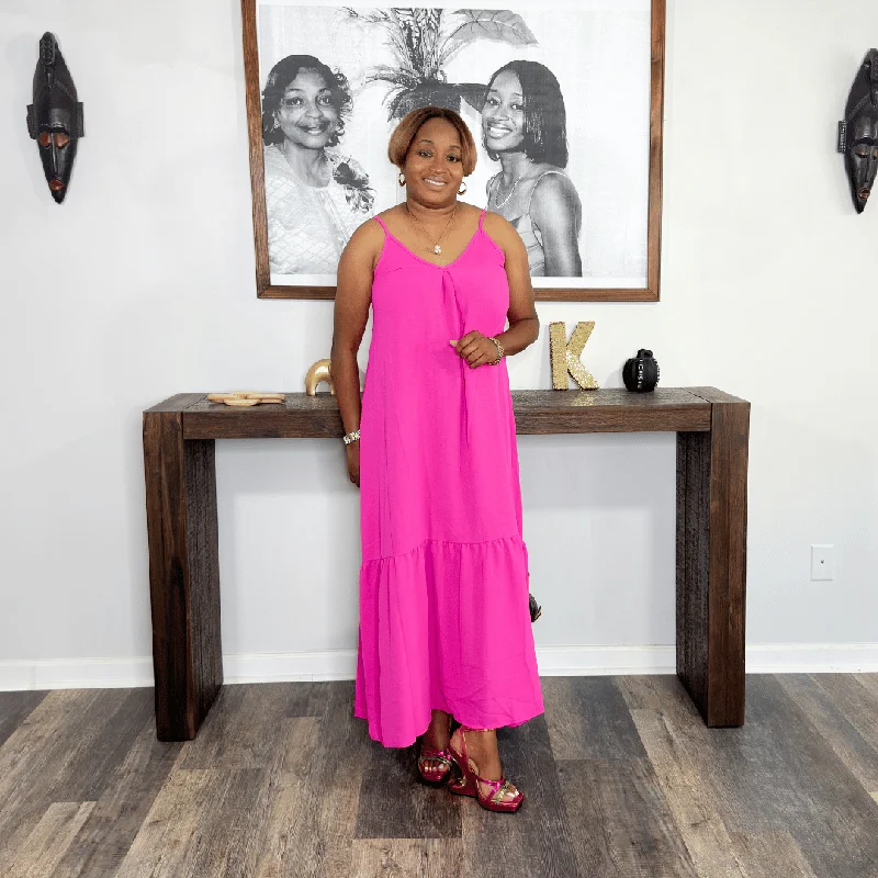 'Lauren' Maxi Dress | Pink Comfortable Fit-and-Flare Maxi Dress