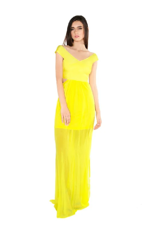 Naughty Grl Spring Maxi Dress - Lemon Comfortable Fit-and-Flare Maxi Dress