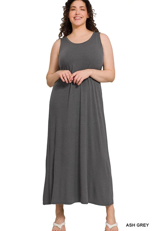 / Looking For You Plus Ash Grey Scoop Neck Sleeveless Maxi Dress (Size 1X) Classic Strapless Maxi Dress