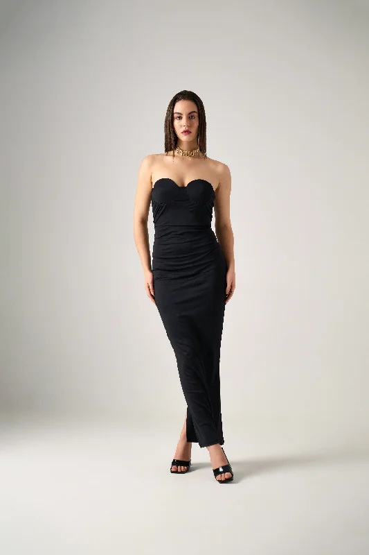 LUCIA BLACK STRAPLESS MAXI DRESS Trendy Printed Maxi Dress