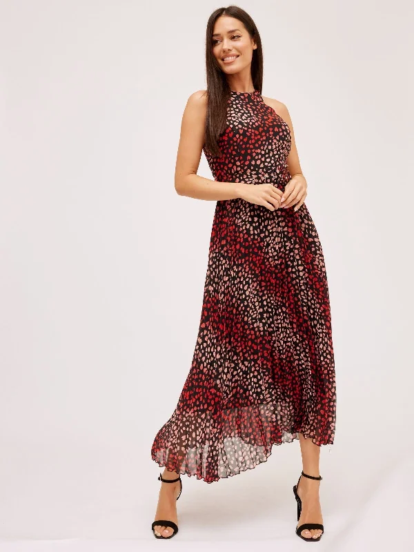 Luisa Belted Pleated Maxi Dress / Multi Black Heart Stylish Long Sleeve Maxi Dress
