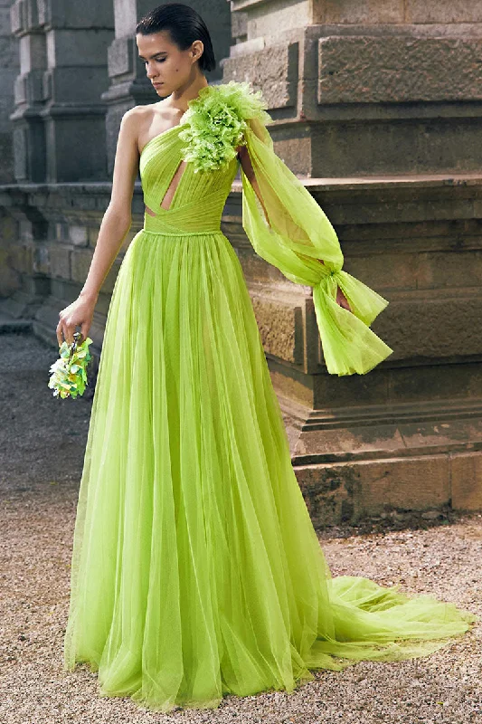 Marchesa Illusion One-Shoulder Tulle Maxi Dress Comfortable Bohemian Maxi Dress