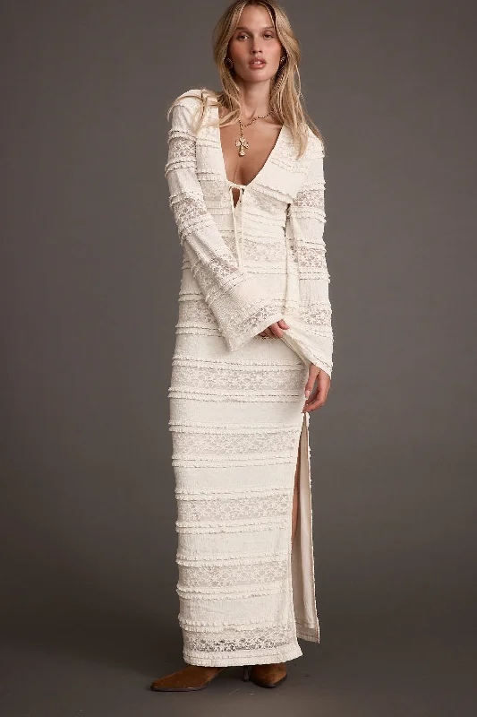 Melrose Ivory Long Sleeve Lace Maxi Dress Trendy Maxi Dress with Bow