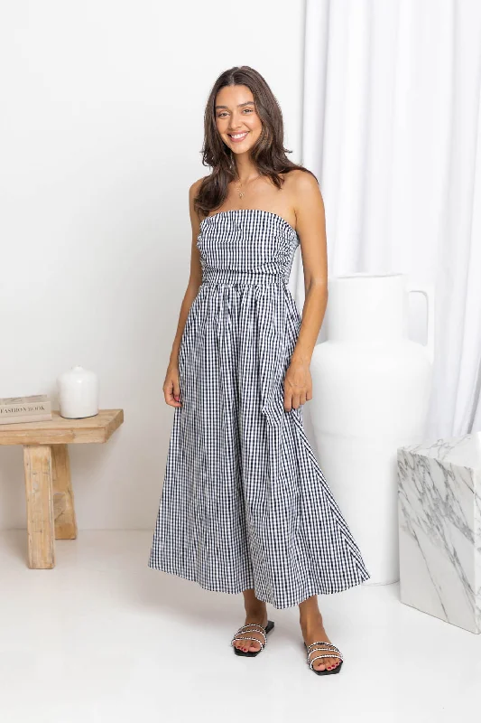 Merci Gingham Maxi Dress - Black and White Stylish One-Shoulder Maxi Dress