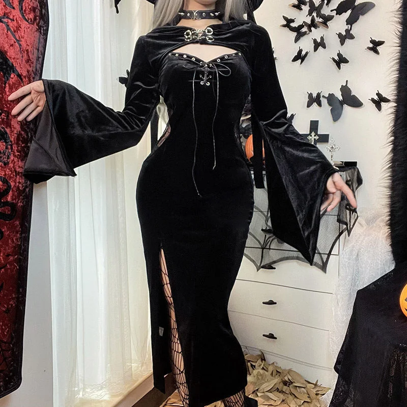 Morticia Batwing Long-Sleeve Sweetheart Maxi Dress Elegant Sleeveless Maxi Dress