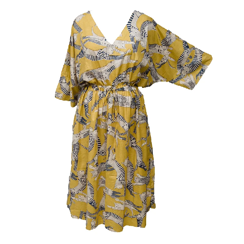 Mustard Egyptian Cats Cotton Maxi Dress UK Size 18-32 M169 Trendy Maxi Dress with Lace